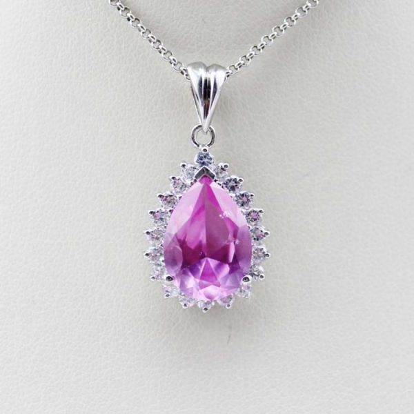 Women Jewelry 925 Silver Pear Shaped Green Jade Cubic Zirconia Pendant Necklace  (FP036)