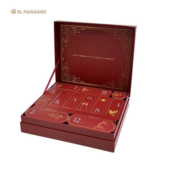 Embalaje XL Cajas de lujo personalizadas Cajas magnéticas de cartón rígido 12 días de cuenta regresiva Caja de calendario de Adviento vacía para postre Chocolate caracol pulido