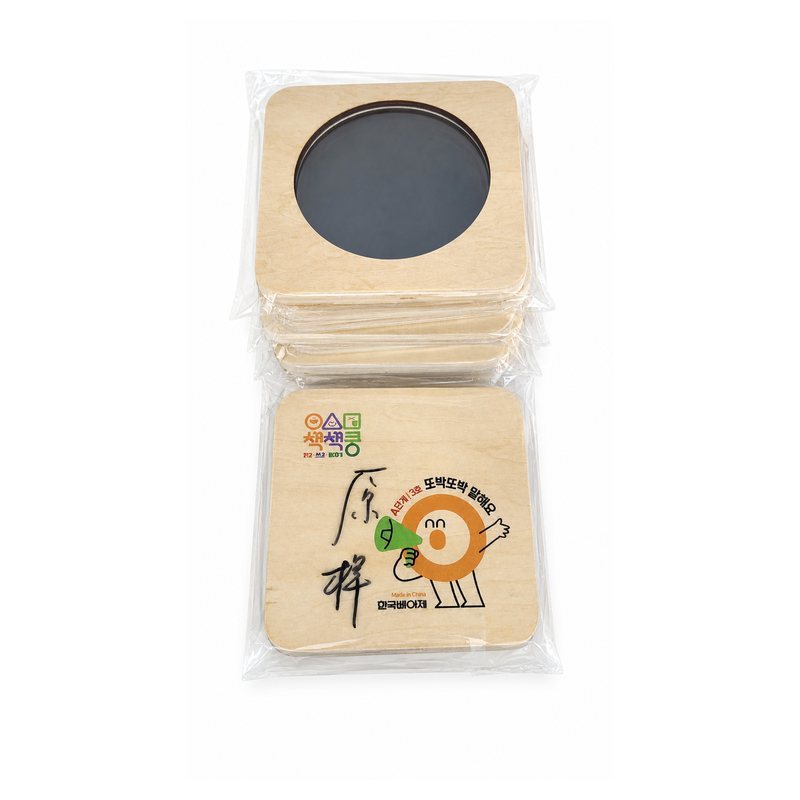Round Travel Themed Wooden Coaster Set