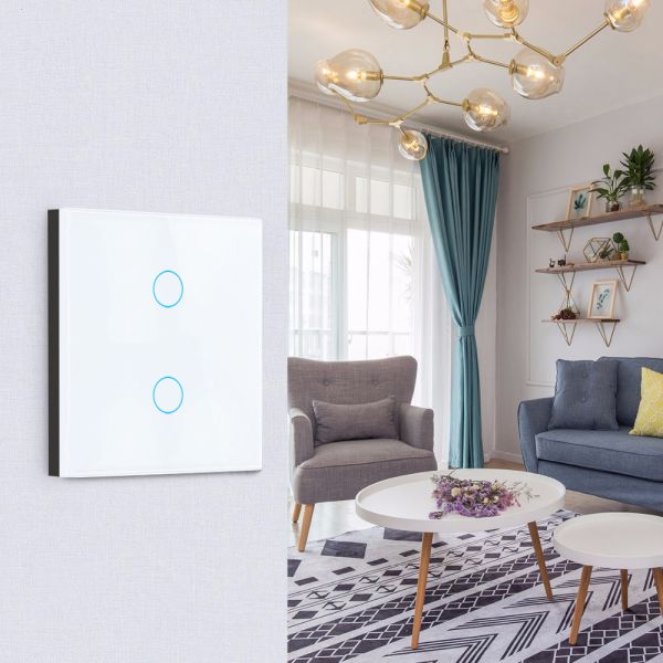 Tuya Eu standard 2gang APP Control Glass Touch Operated Smart Wifi Light Dimmer Switch