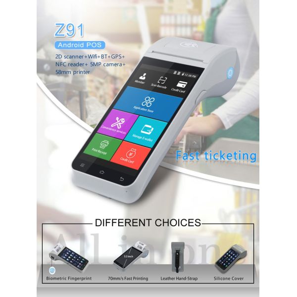 Android 5.1/7/9 Smart Pos Payment Terminal With 2D Barcode Scanner