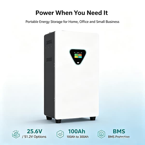 Rechargeable 25.6V 100Ah LiFePO4 Battery with 6000 Cycles Solar Energy Storage Cabinet with APP Remote Control