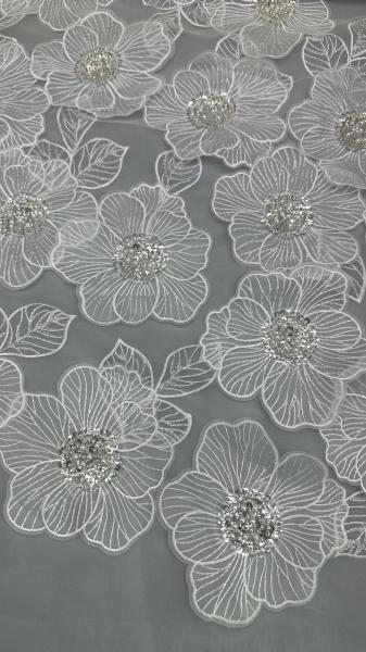Beaded Embroiderey Fabric 100% Polyester Shining Customized Elegant for Party Gowns Dresses