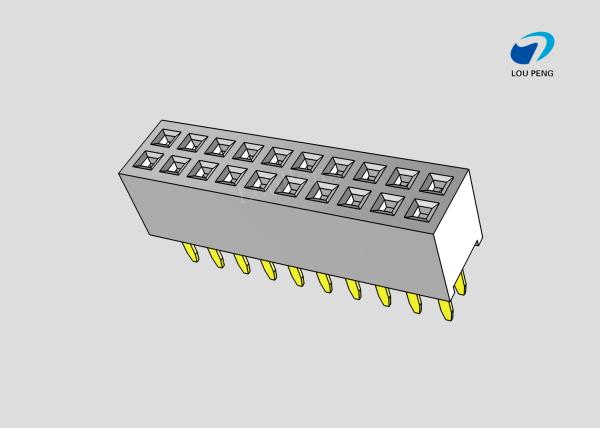 Female header, PCB Mount Receptacle, Vertical, Board-to-Board, 20 Position, 2.54mm Pitch, Shrouded, Gold Flash, DIP