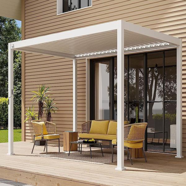 Smart Outdoor Lounge Pavilion with Aluminium Alloy Electric Louver Turning Control