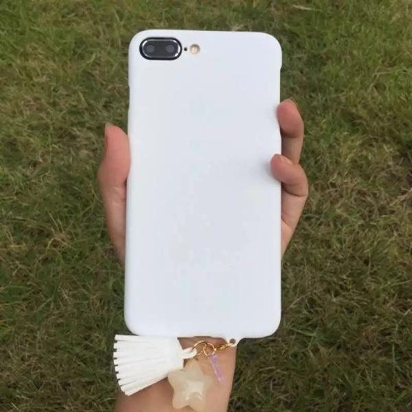 Hard PC Simple Solid Candy with Star Tassel Strap Color Cell Phone Case Cover For iPhone 7 6s Plus