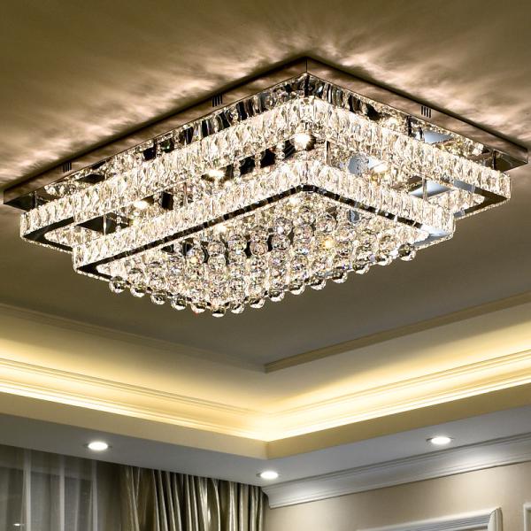 JYLIGHTING Lámpara de techo LED moderna de lujo con montaje empotrado de cristal, control remoto para villa, vestíbulo de hotel, que ofrece instalación de luz de techo LED