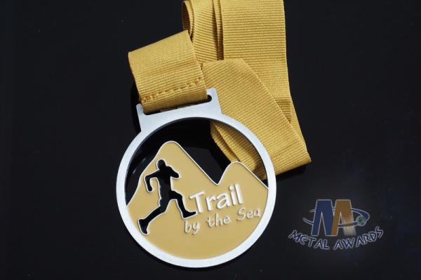Cut Out Design Custom Award Medals , Personalised Medals With Yellow Ribbon
