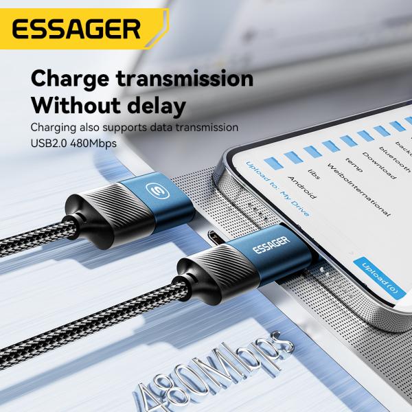 ESSAGER ES-X49 65W Usb to Type C Lightning 4 in 1 Charger Data Cable for Phone Laptop