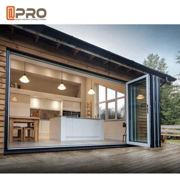 Black multi - Panels Aluminum Folding Doors Residential Energy Efficient