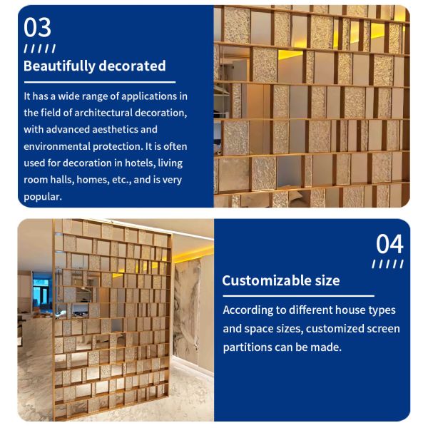 Luxury Laser Cut Metal Stainless Steel Screen Partition Movable Partition Panel Design Commercial Item Golden Room Divider