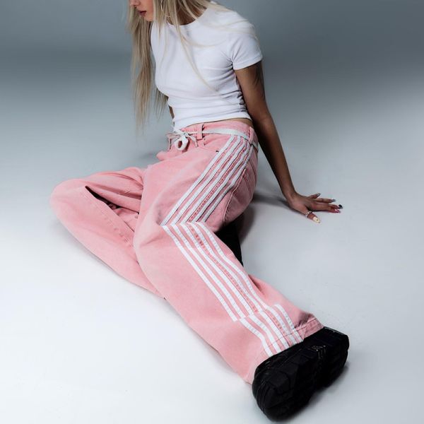 Fabricantes de prendas de vestir personalizados de alta calidad lavado en blanco con ácido apilado 100 algodón apilado sudaderos piernas rectas con rayas