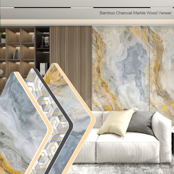 Factory Direct Sales PET High-gloss Bamboo Charcoal Marble Wood Veneer Interior Decoration Panels For TV Background Walls