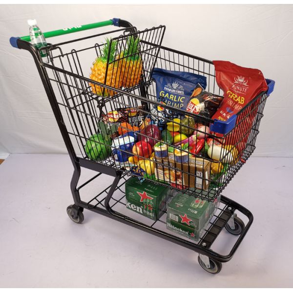 American Style Black Steel Shopping Cart Electrophoretic Metal Shopping Cart