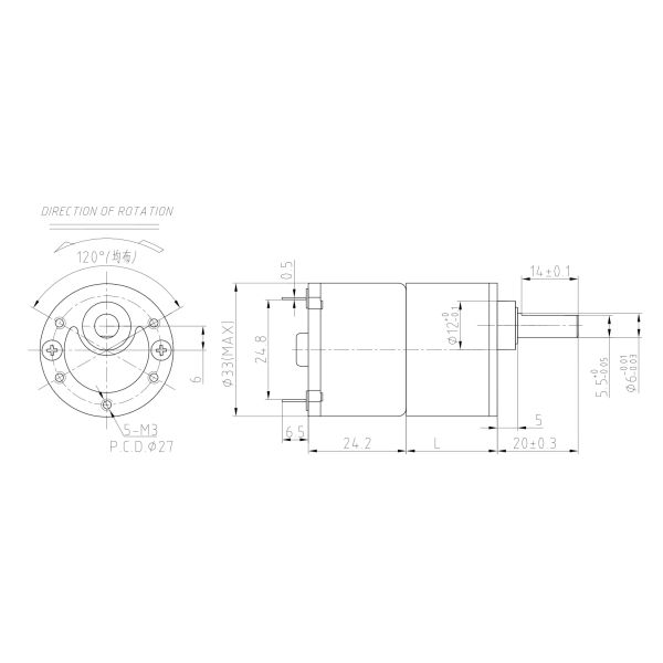 OD 33mm 6V 3V DC Gear Motor High Torque Low RPM DC Motor 70rpm 1 Watt