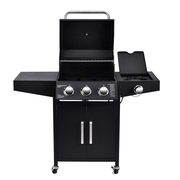 Flat Top Garden Gas BBQ Grill with Side Cooker 3 1 Steel Flame Safety Device 13000BTU*4