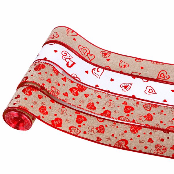 Valentine's Day Printed Burlap Ribbon 2.5 Inch Width for DIY Floral Arrangements
