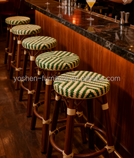 Wholesale Vintage French Country Bar Stools Rattan and Cane Back Bistro Counter Stools Chair