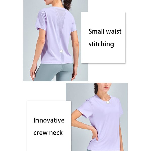 Футболка обнаженных сетки верхних частей йоги рукава женщин чувства женщин короткой шить идущая