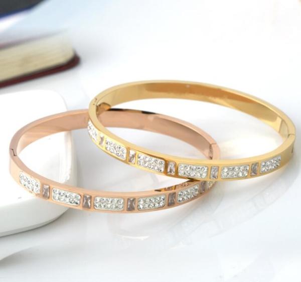 Fashion Girls Stainless Steel Diamond Pave Gold Bracelet  for Girl Jewelry Diamond inlay Bangles