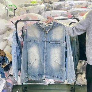 Mixed Sizes Second Hand Coats Long Sleeved Used Mens Jean Jacket Polyester