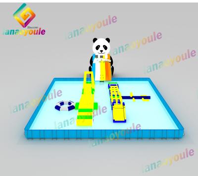 Panda Cartoon Inflatable Water Park 0.6-0.9mm Plato Pvc Fire - Proof