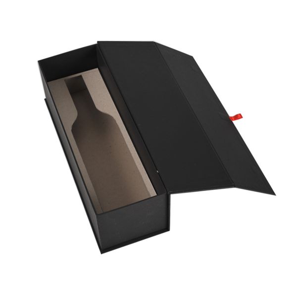 Single Bottle Magnetic Chipboard Gift Boxes For Wine Packaging Full Black