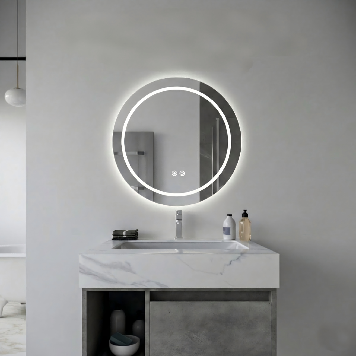 Kingstin Custom Frameless LED Smart Bathroom Mirror Round Lighted Vanity Makeup Mirror with Backlight Anti-Fog Dimmable