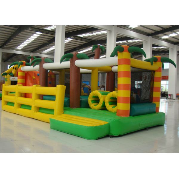 Coconut Tree Inflatable Bouncy Obstacle Course , Outdoor Playground Blow Up Bounce House Race