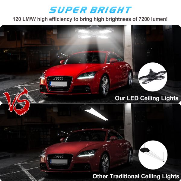 100W LED Deformable Garage Light Aluminum LED Garage Ceiling Lights IP66