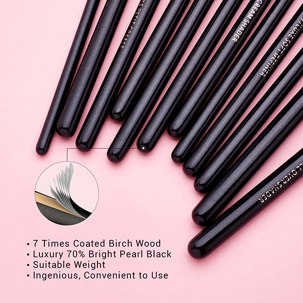 Jessup 15pcs Black/Rose gold Wood Handle Eyeshadow Eyebrow Shader Makeup Brush Set T157