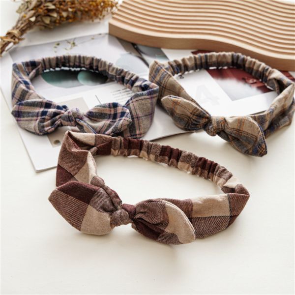 Christmas plaid rabbit ears hair band headband Japanese Korean women's stretch OEM LOGO accessories