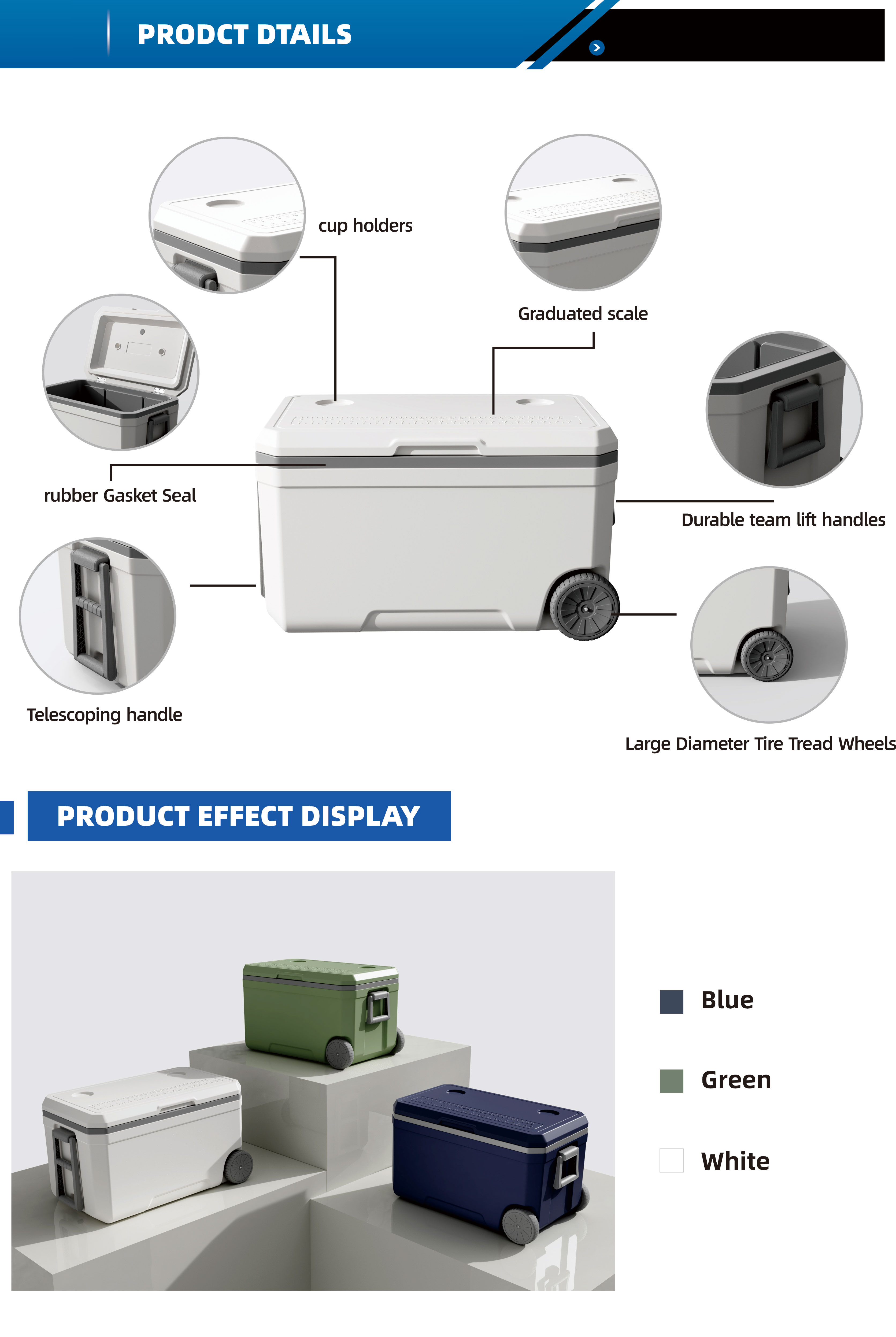 Phefon Wheels Ice Cooler Box 70L Capacity Insulated Cooler Box CE And ISO Certified