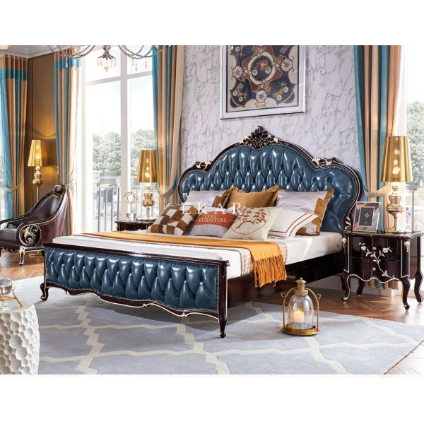 Oak Wood Leather Classic Upholstered Antique Bed OY-DC26