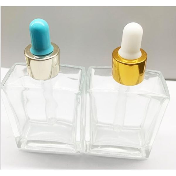бутылка капельницы бутылок эфирного масла 30ml 50ml прямоугольная стеклянная с золотом Shinny OEM воротника