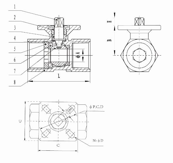 Шариковый клапан 1/2 БСП привода нержавеющей стали, 2 шариковый клапан ПК ДН25