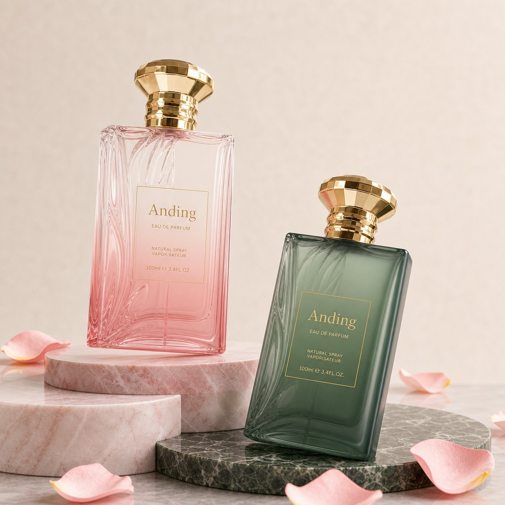 100ml Glass Perfume Bottles Faceted Rectangle Empty Metal Cap Spray Crimp Neck
