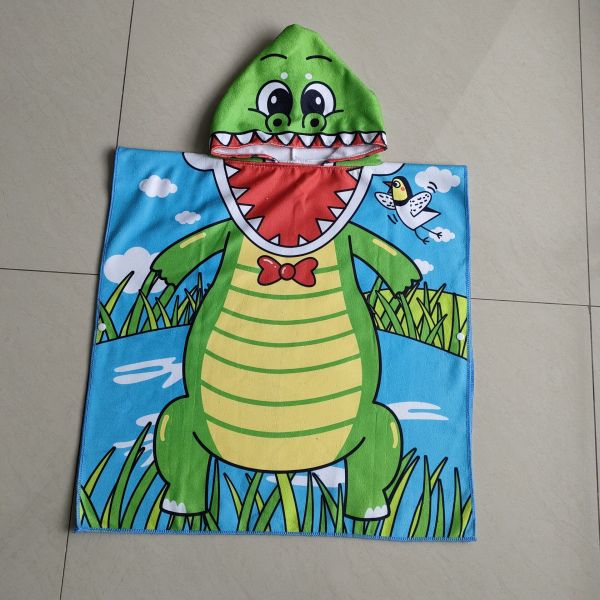 Hotsale microfiber custom poncho towel kids printing beach poncho kids cartoon beach towel