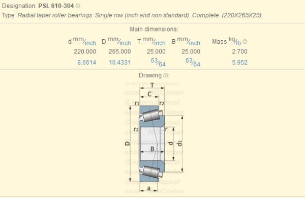 INA (Slovakia)   Radial taper roller bearings. Single row  PSL 610-304