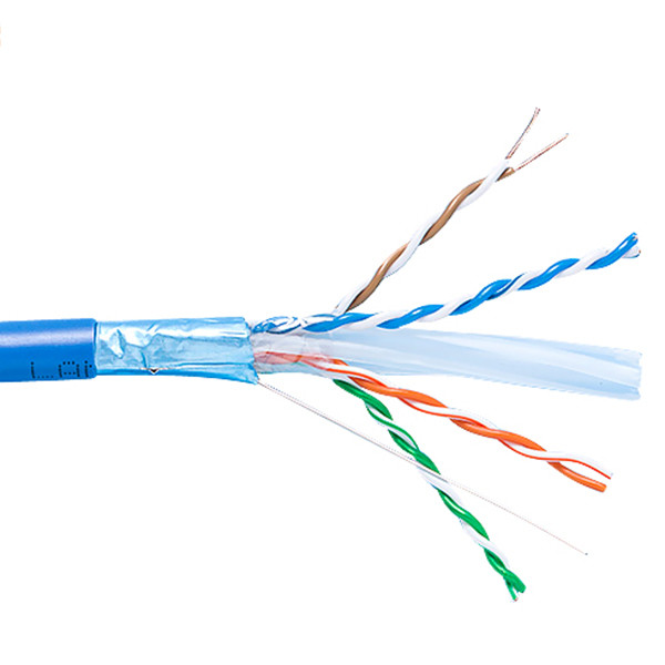 Solid Bare Copper Cat6a Lan Cable Shielded Riser 1000ft Blue 23AWG 750MHz PoE++