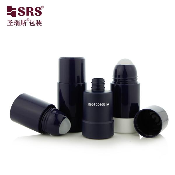 RPPE 50ml 75ml Injection Dark Blue Glossy PP PCR Eco Friendly Plastic Roll On Deodorant Gel Antiperspirant Bottles Packaging