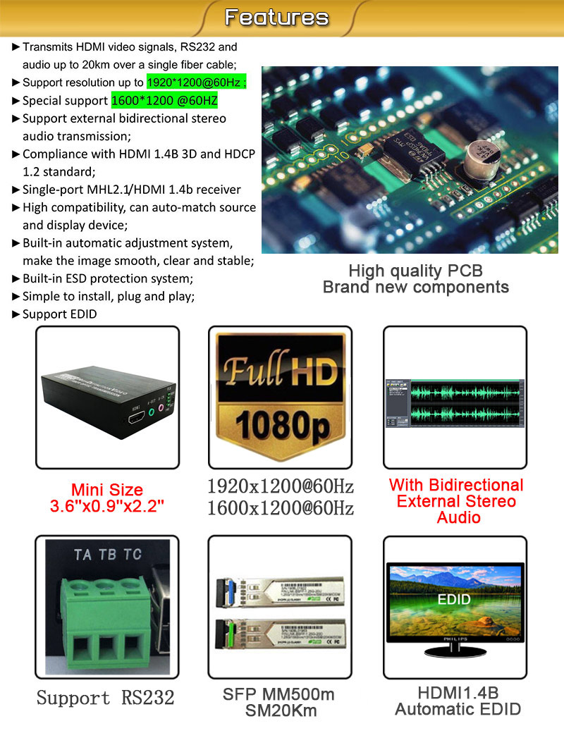 E- Связь HDMI над режимом аудио данным по RS232 канала наполнителя 1 оптического волокна одиночным