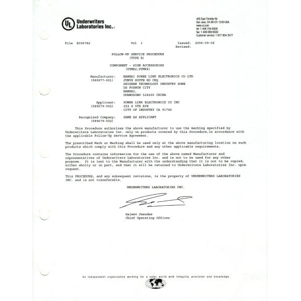 Hyrite Lighting Co. Certifications