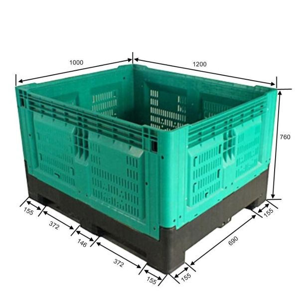 Dynamic Load 1T Collapsible Pallet Box for Fruit Storage 1200*1000*760mm Ventilation