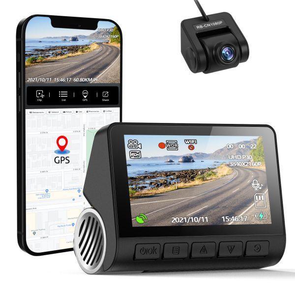 3 камера приборной панели автомобиля DVR кулачка WIFI GPS черточки экрана UHD 4K GPS IPS дюйма