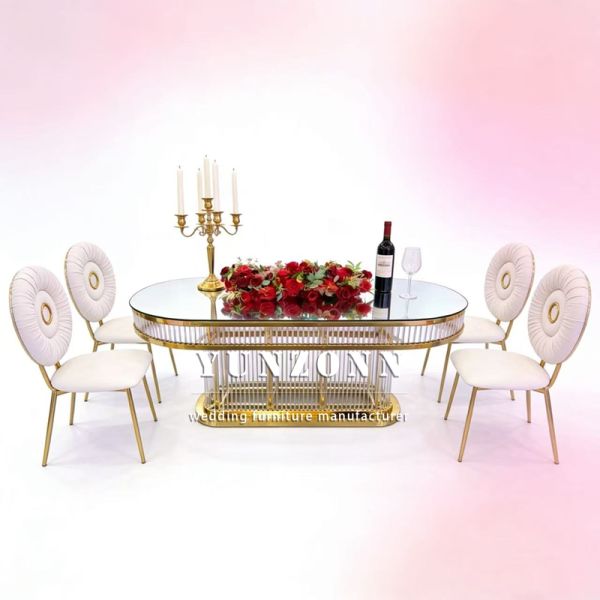 Luxury Modern Oval Shape Stainless Steel Frame Tempered Glass Top Durable Wedding Table for Restaurants