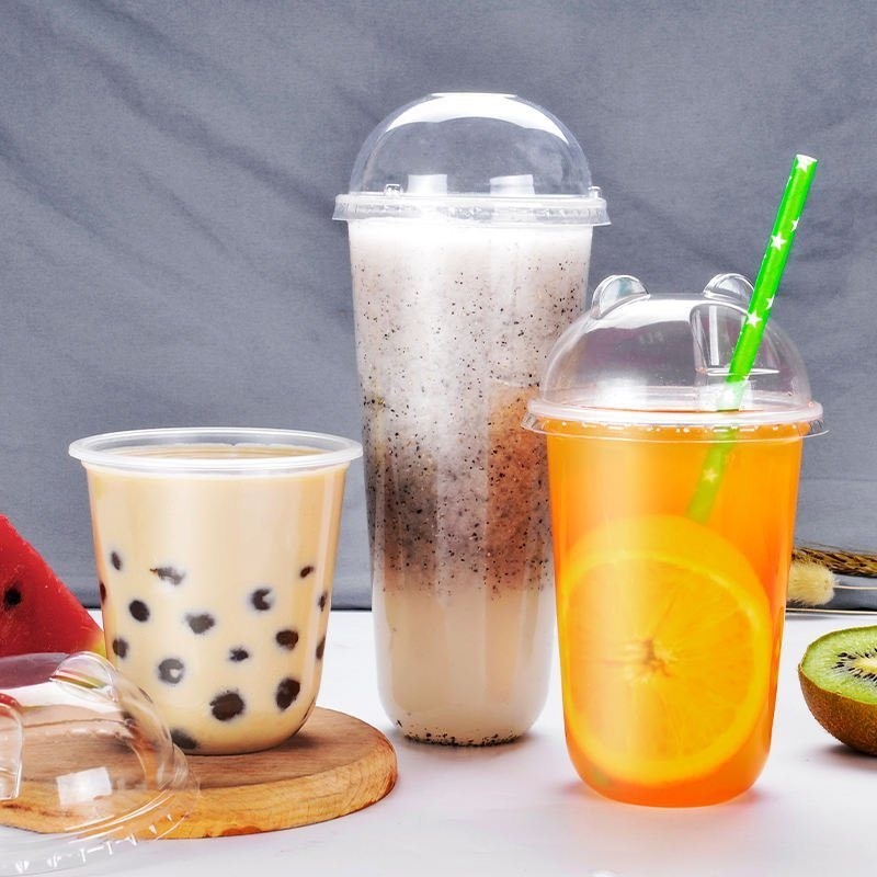 BPA-Free Custom Logo Printing Transparent Disposable Plastic U-Shaped PP Cup with Lid