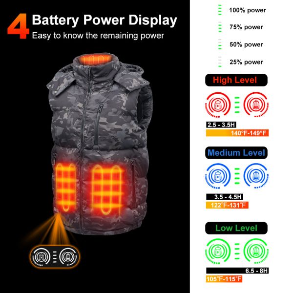 Custom Logo Heated Waistcoat Winter Warm Mens Sleeveless USB Battery Powered