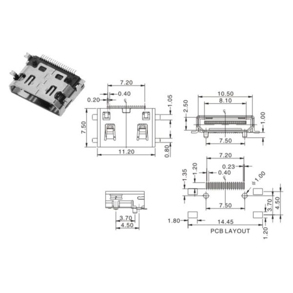 Мультимедиа взаимодействуют гнездо соединителя HDMI, тип Pin SGS 19 соединитель