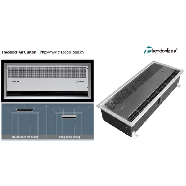 Rideau d'air thermique de plafond encastré avec barrière chauffante et refroidissement ou chauffage par ventilateur